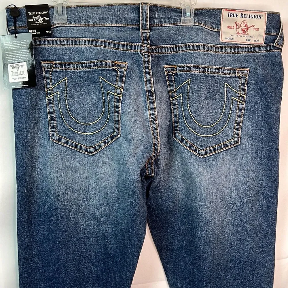 True Religion Genius Relaxed Slim Vintage Denim Jeans Big T No Flap. Brand New!